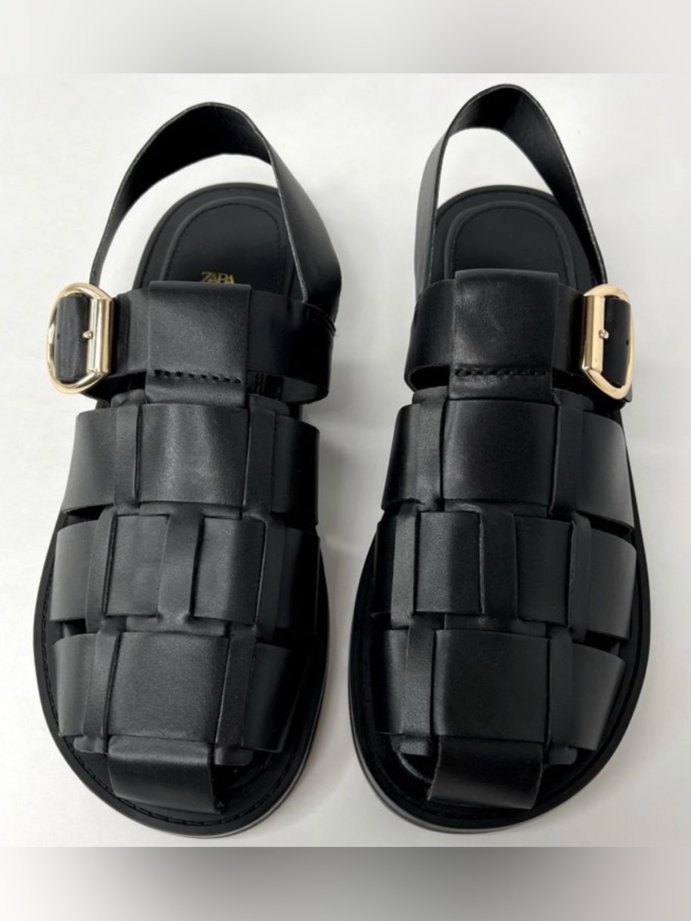 Brand new with tags- Zara Black Leather Flat Sandals